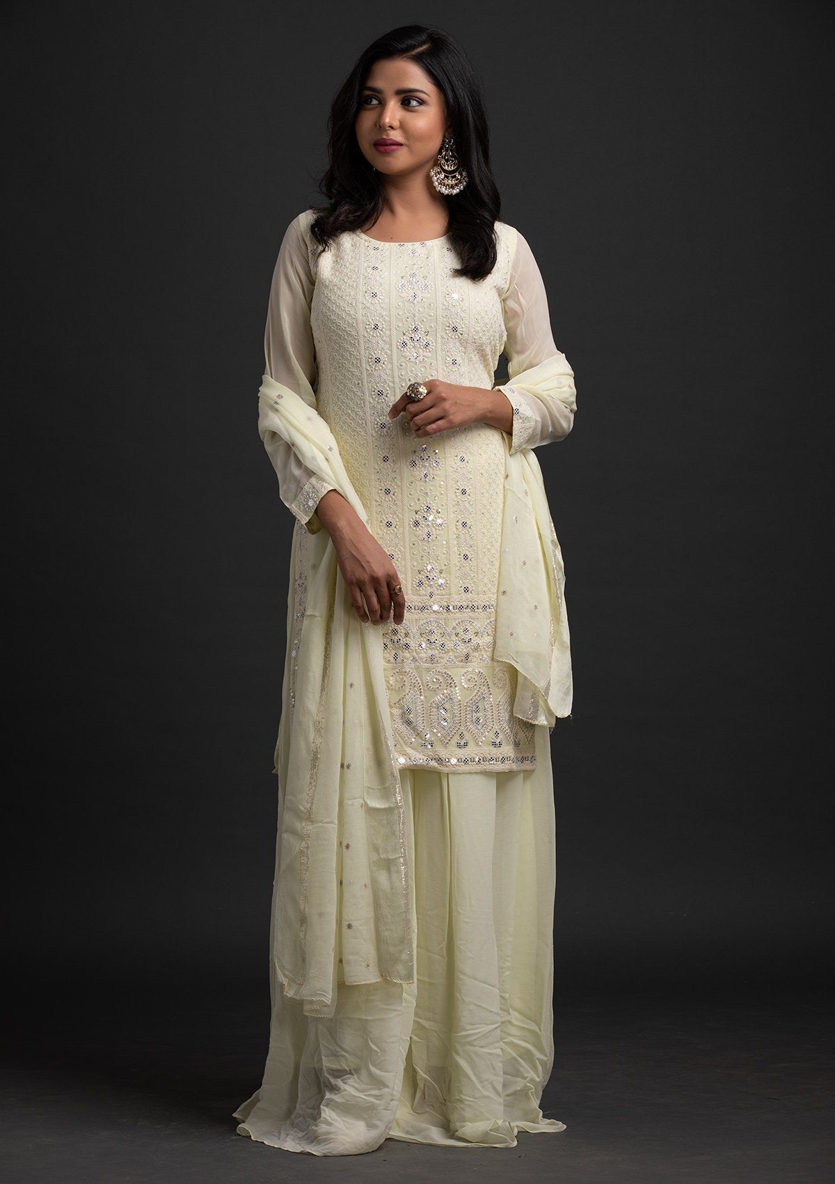 Lemon Yellow Chikankari Georgette Designer Salwar-Suit