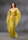Lemon Yellow Stonework Tissue Saree