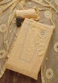 Lemon Yellow Threadwork Chiffon Unstitched Salwar Suit
