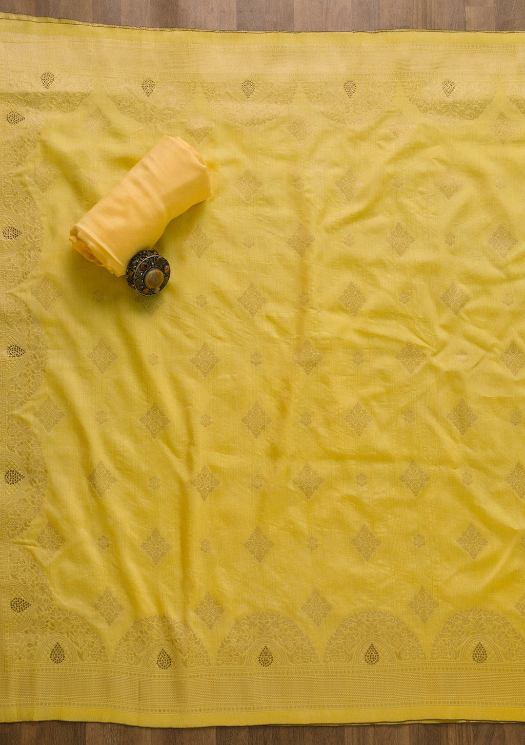 Lemon Yellow Zariwork Cotton Unstitched Salwar Suit