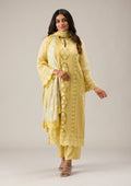Lemon Yellow Cutwork Georgette Unstitched Salwar Suit