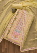 Lemon Yellow Printed Poly Cotton Unstitched Salwar Suit