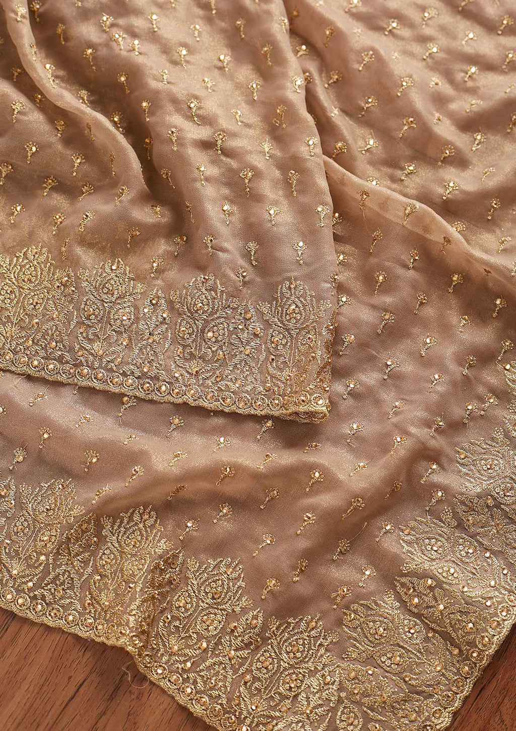 Light Brown Zariwork Shimmer Designer Saree