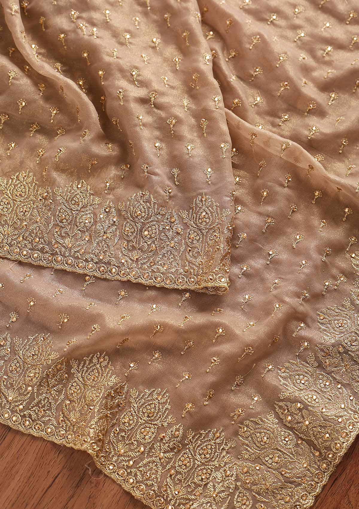 Light Brown Zariwork Shimmer Designer Saree