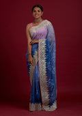 Light Grey Gotapatti Semi Crepe Designer Saree
