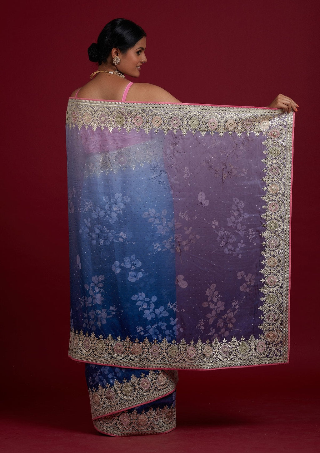 Light Grey Gotapatti Semi Crepe Designer Saree