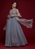 Light Grey Sequins Georgette Designer Gown
