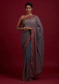 Light Grey Threadwork Georgette Designer Saree