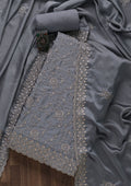 Light Grey Zariwork Art Silk Unstitched Salwar Suit