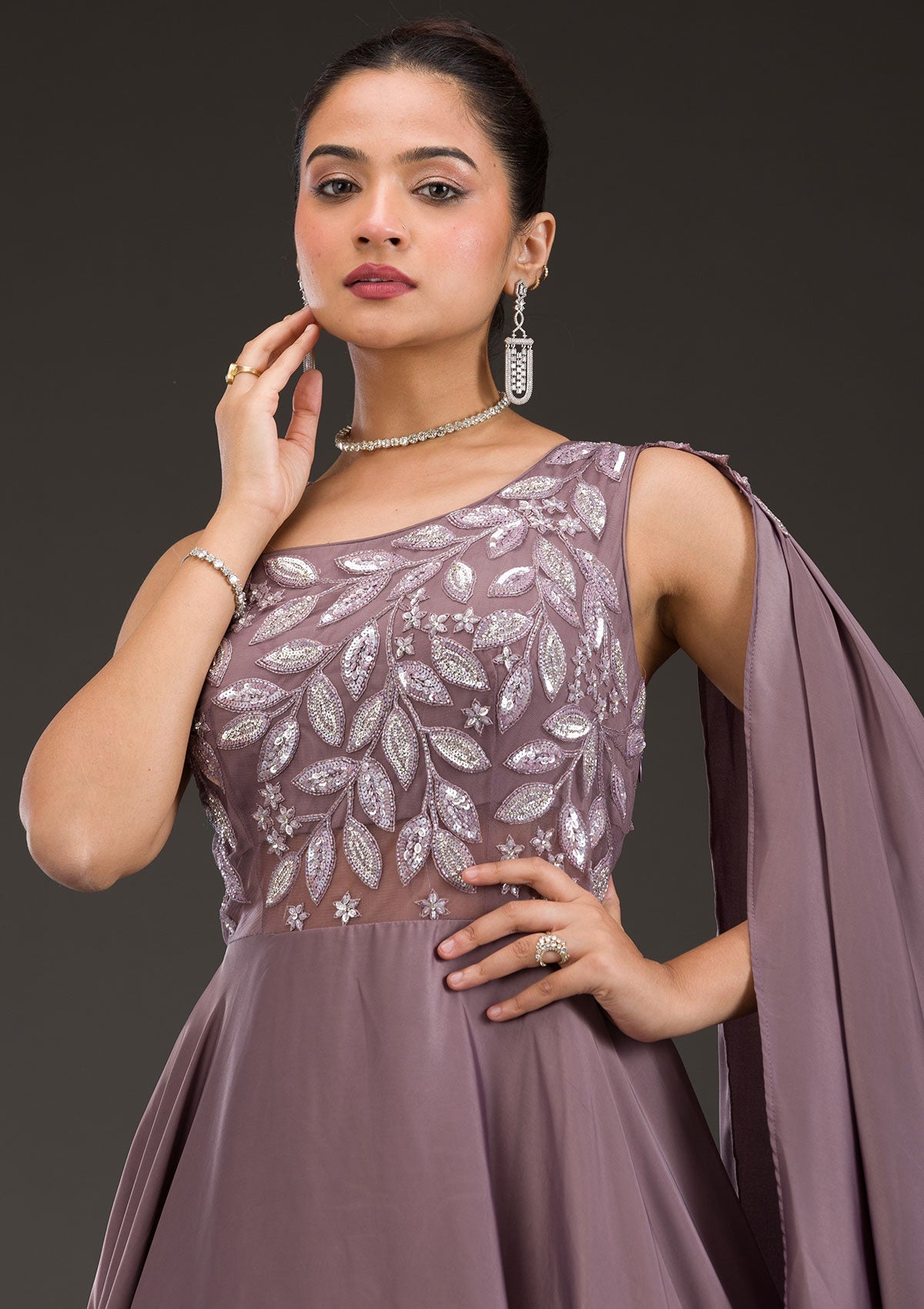 Light Brown Stonework Satin Gown