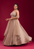 Light Brown Stonework Semi Crepe Readymade Lehenga
