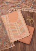 Light Brown Zariwork Semi Crepe Unstitched Salwar Suit