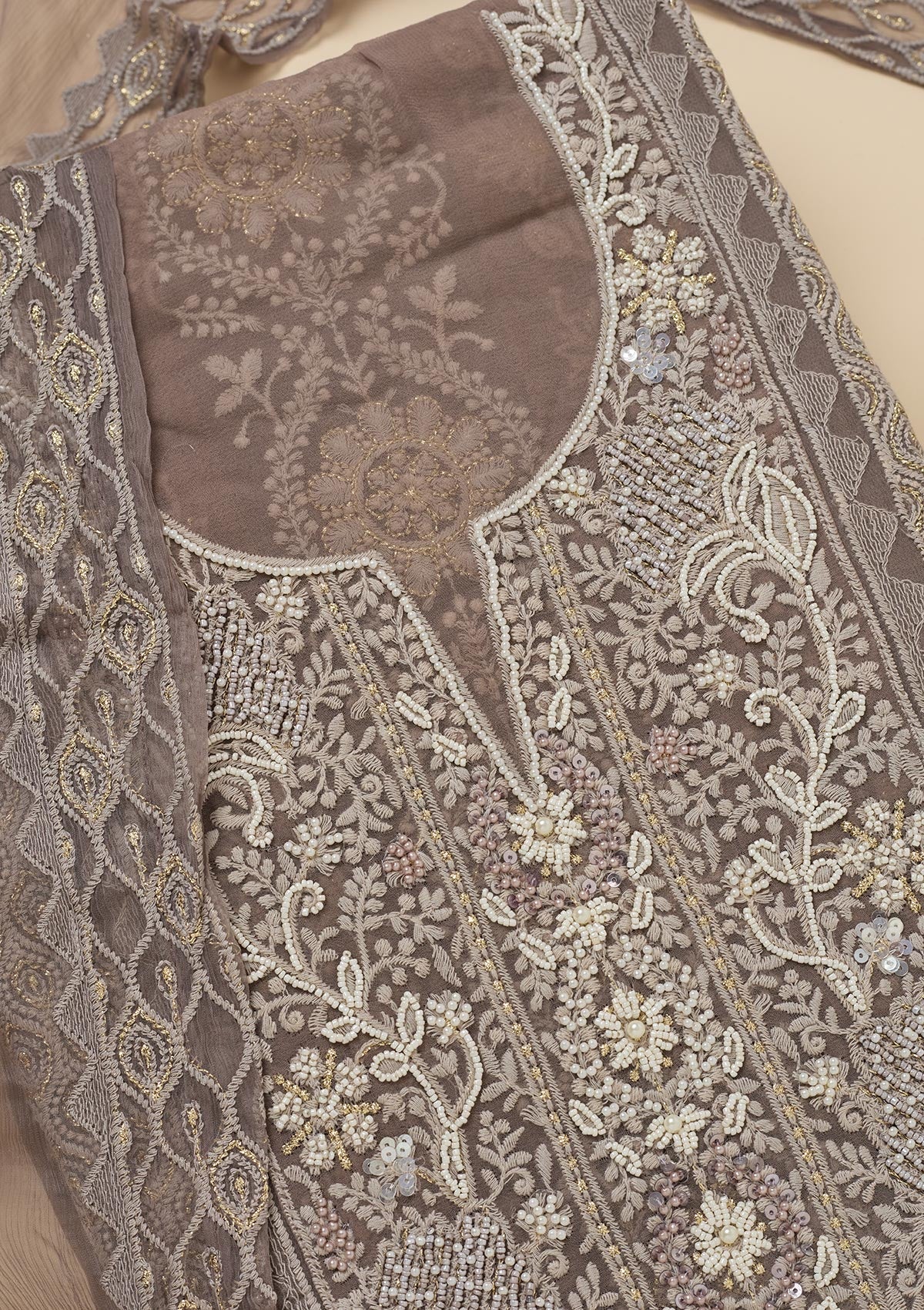 Light Grey Chikankari Georgette Unstitched Salwar Suit