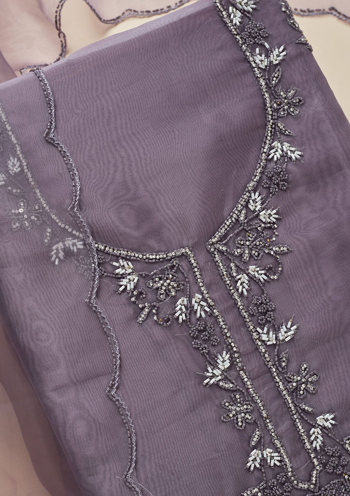 Light Grey Cutdana Georgette Unstitched Salwar Suit