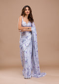 Light Grey Stonework (Silver) Semi Crepe Saree
