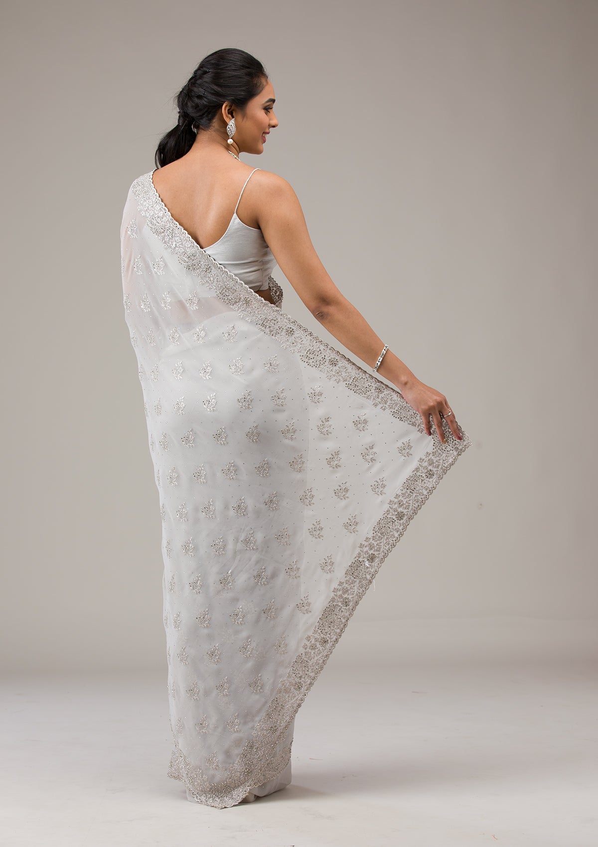 Light Grey Stonework Georgette Saree