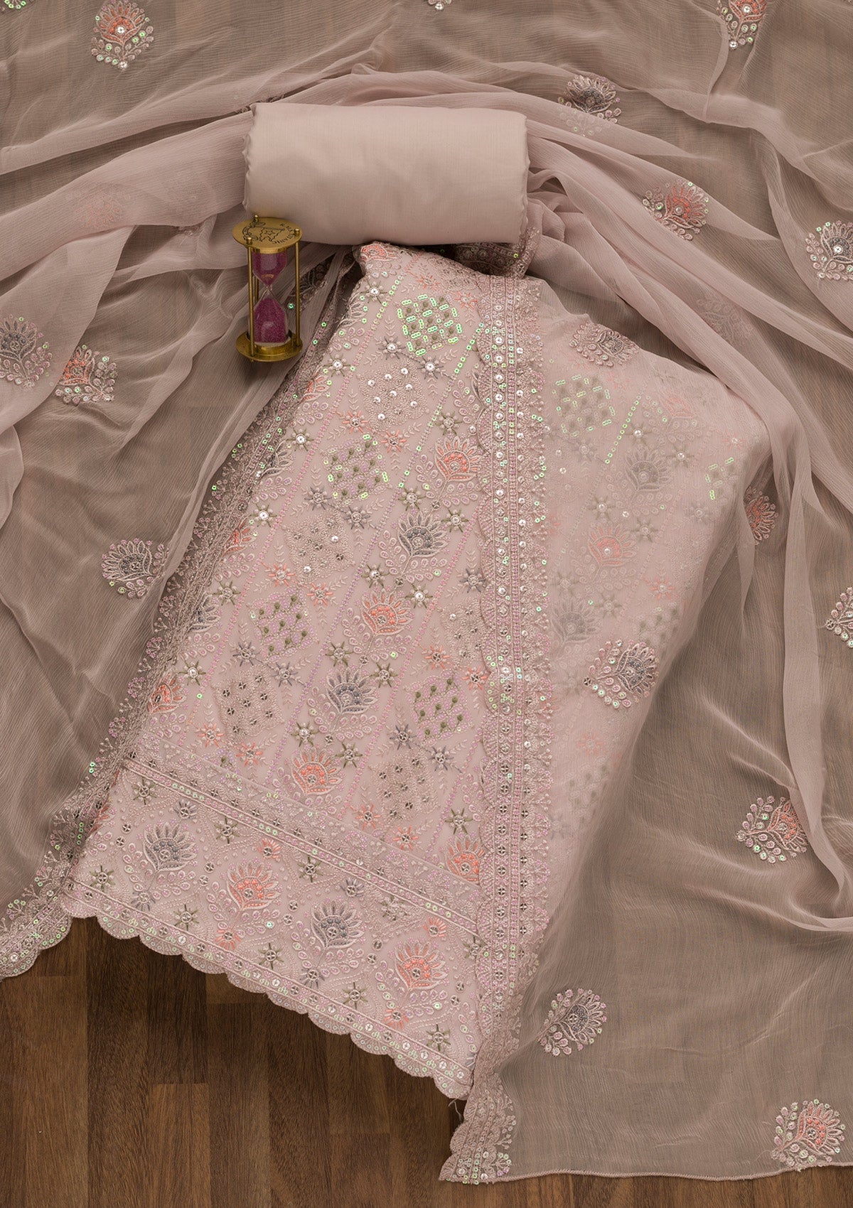 Mauve Threadwork Georgette Unstitched Salwar Suit