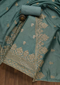 Teal Green Zariwork Art Silk Unstitched Salwar Suit