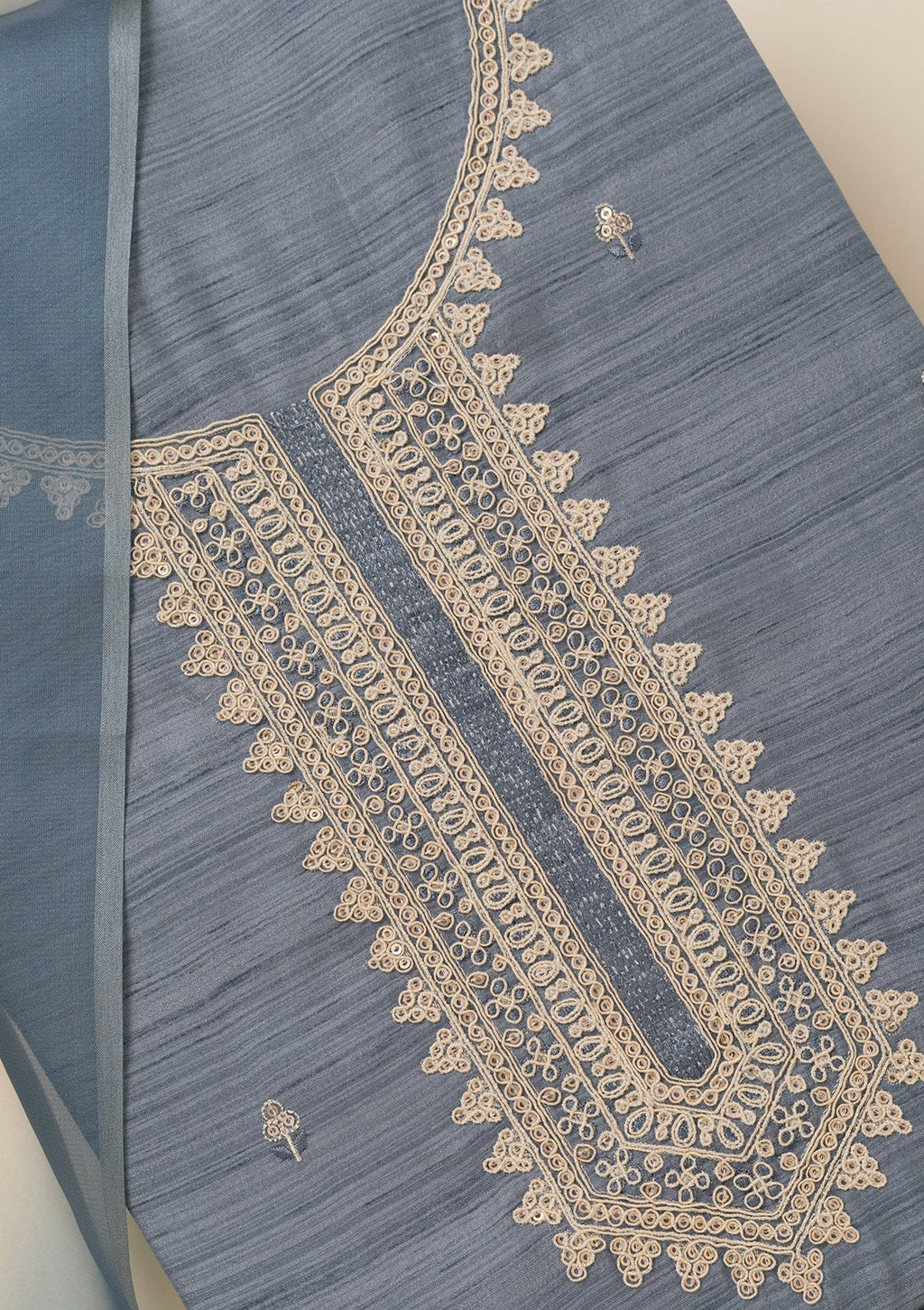 Light Grey Zariwork Soft Silk Unstitched Salwar Suit