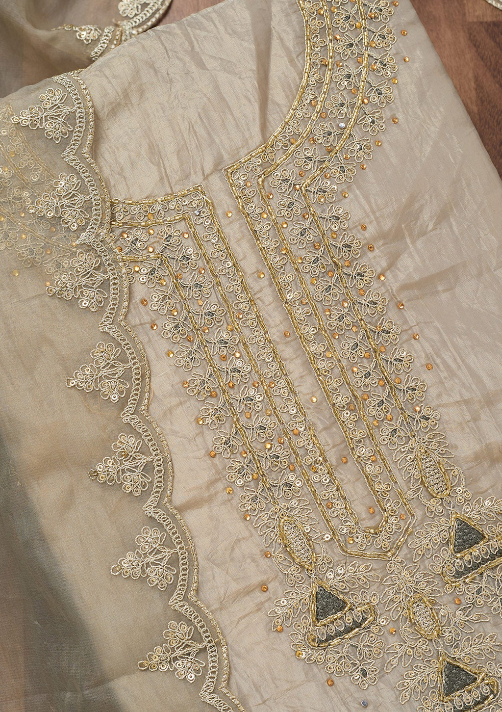 Light Grey Zariwork Tissue Unstitched Salwar Suit