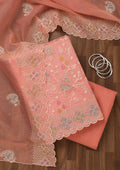 Light Peach Zariwork Semi Crepe Unstitched Salwar Suit