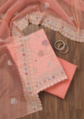 Light Peach Zariwork Semi Crepe Unstitched Salwar Suit