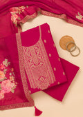 Magenta Pink Zariwork Semi Crepe Unstitched Salwar Suit