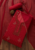 Maroon Mirrorwork Georgette Semi-Stitched Salwar Suit