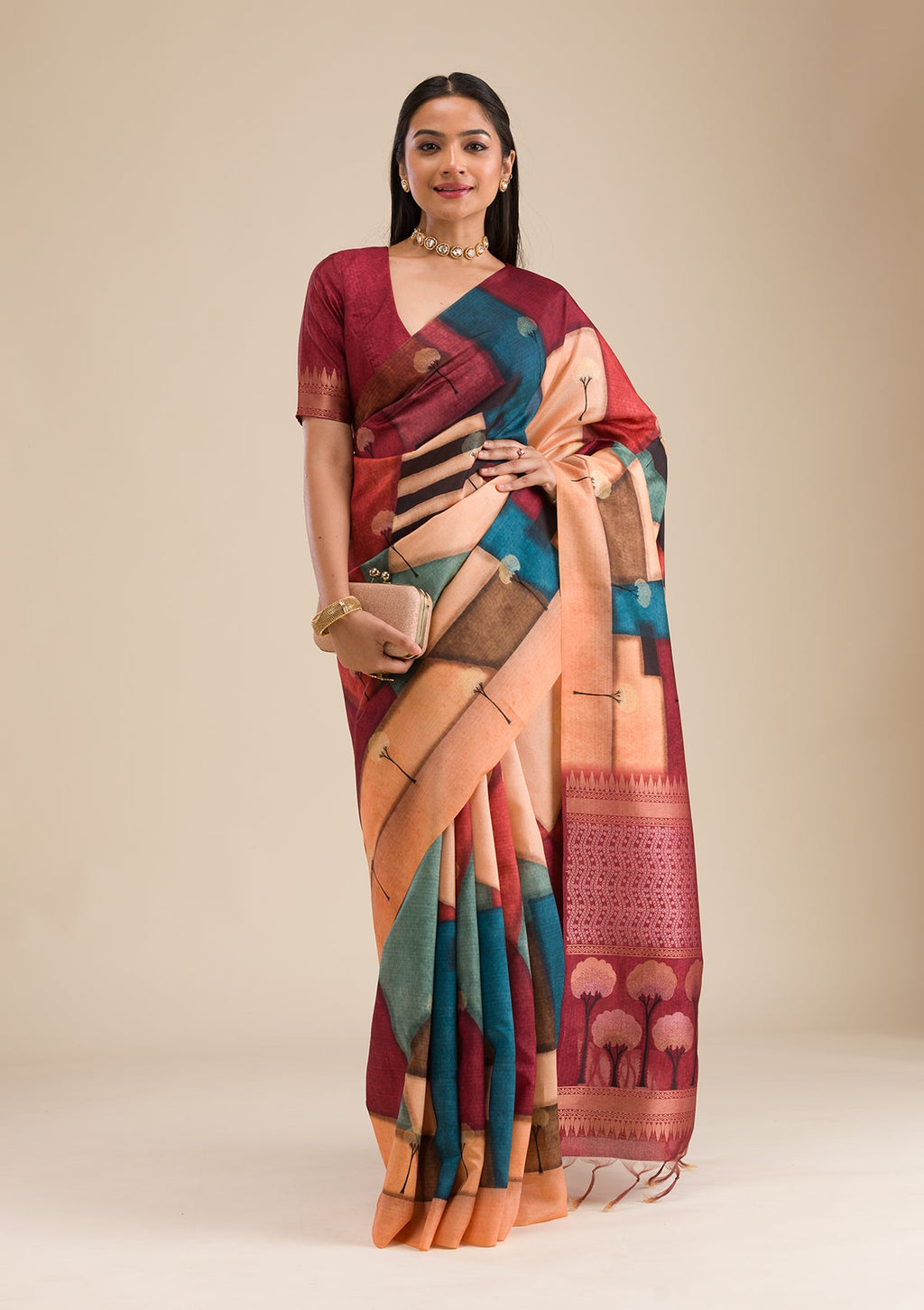 Maroon Printed Art Silk Saree