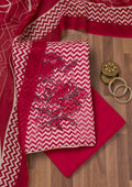 Maroon Printed Semi Crepe Unstitched Salwar Suit
