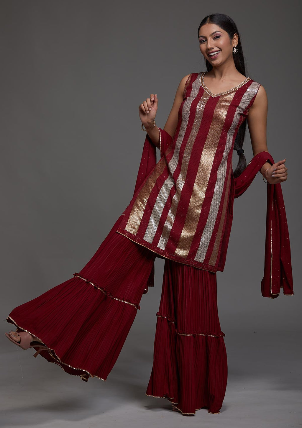 Maroon Sequins Semi Crepe Designer Salwar Suit