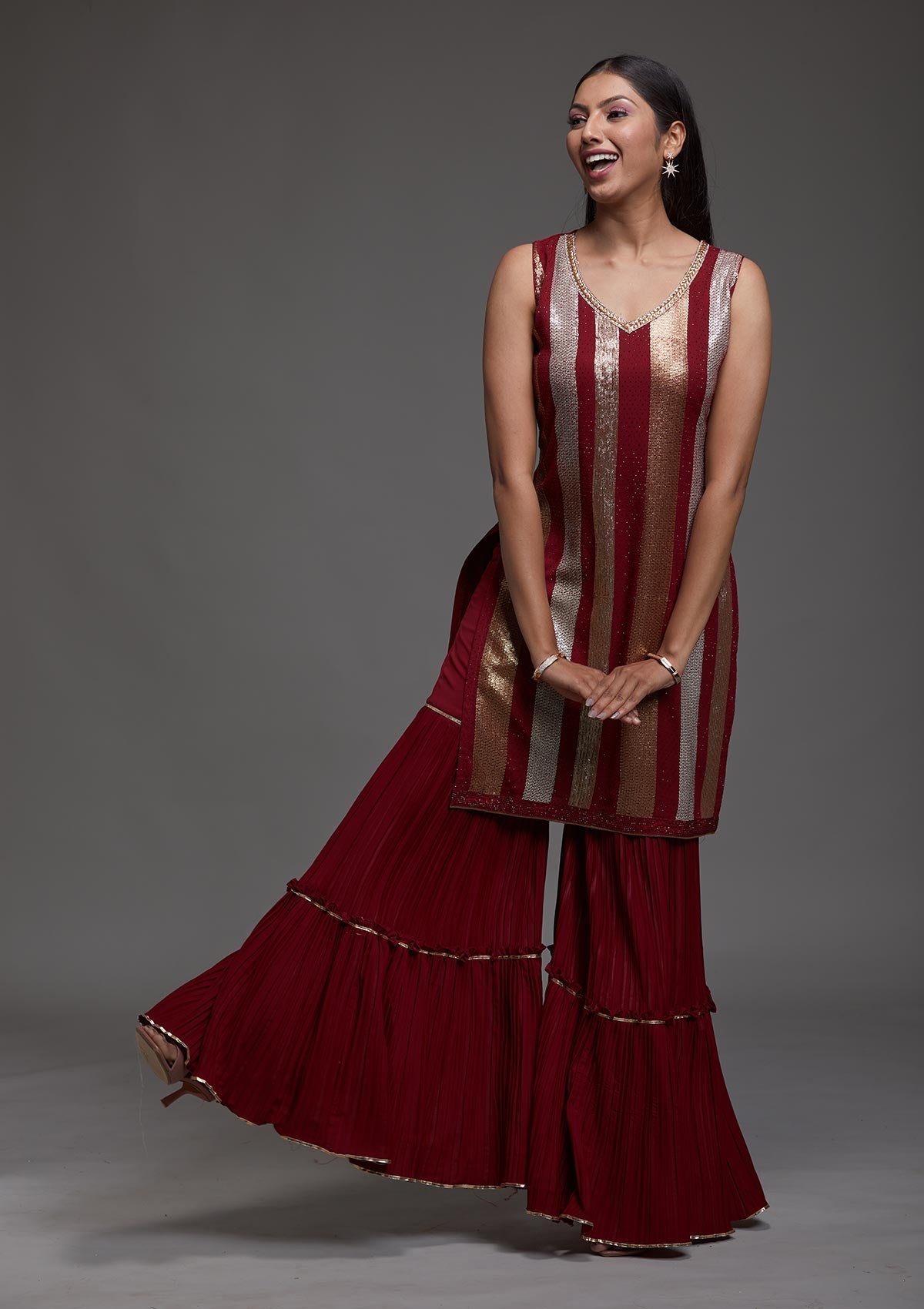 Maroon Sequins Semi Crepe Designer Salwar Suit