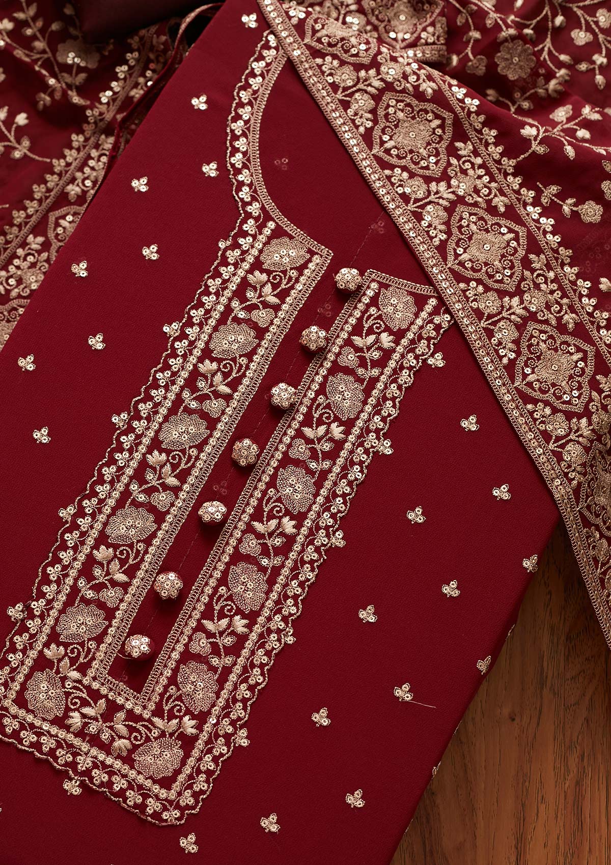 Maroon Sequins Georgette Unstitched Salwar Suit