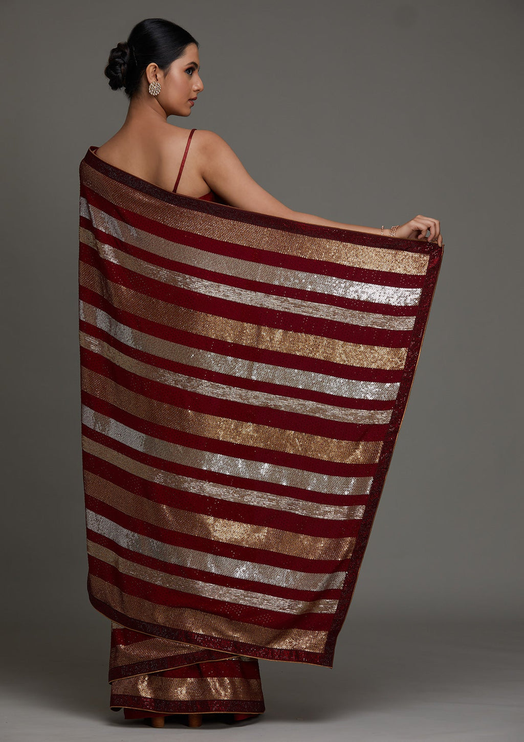 Maroon Sequins Georgette Designer Saree