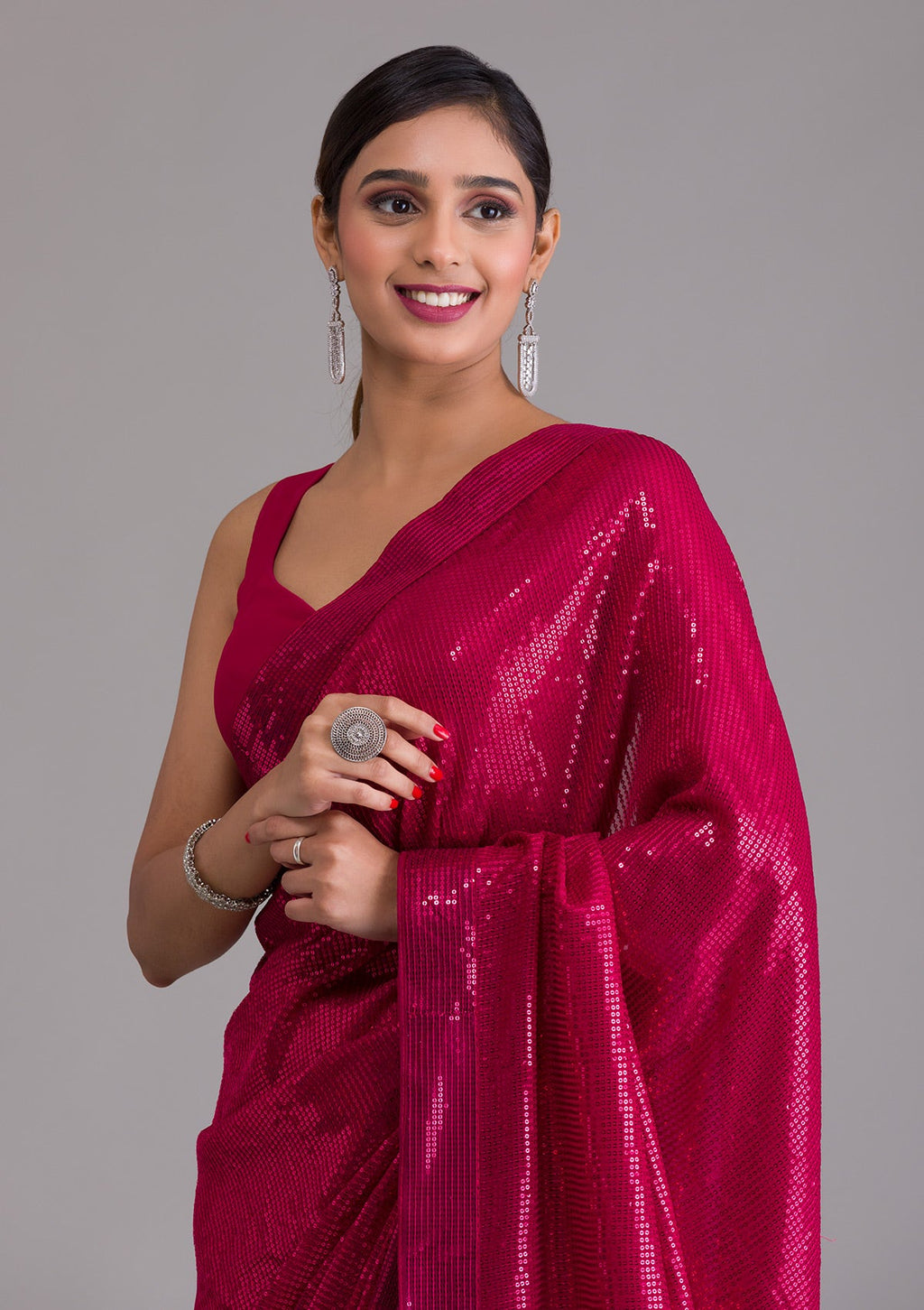 Rani Pink Sequins Georgette Designer Saree