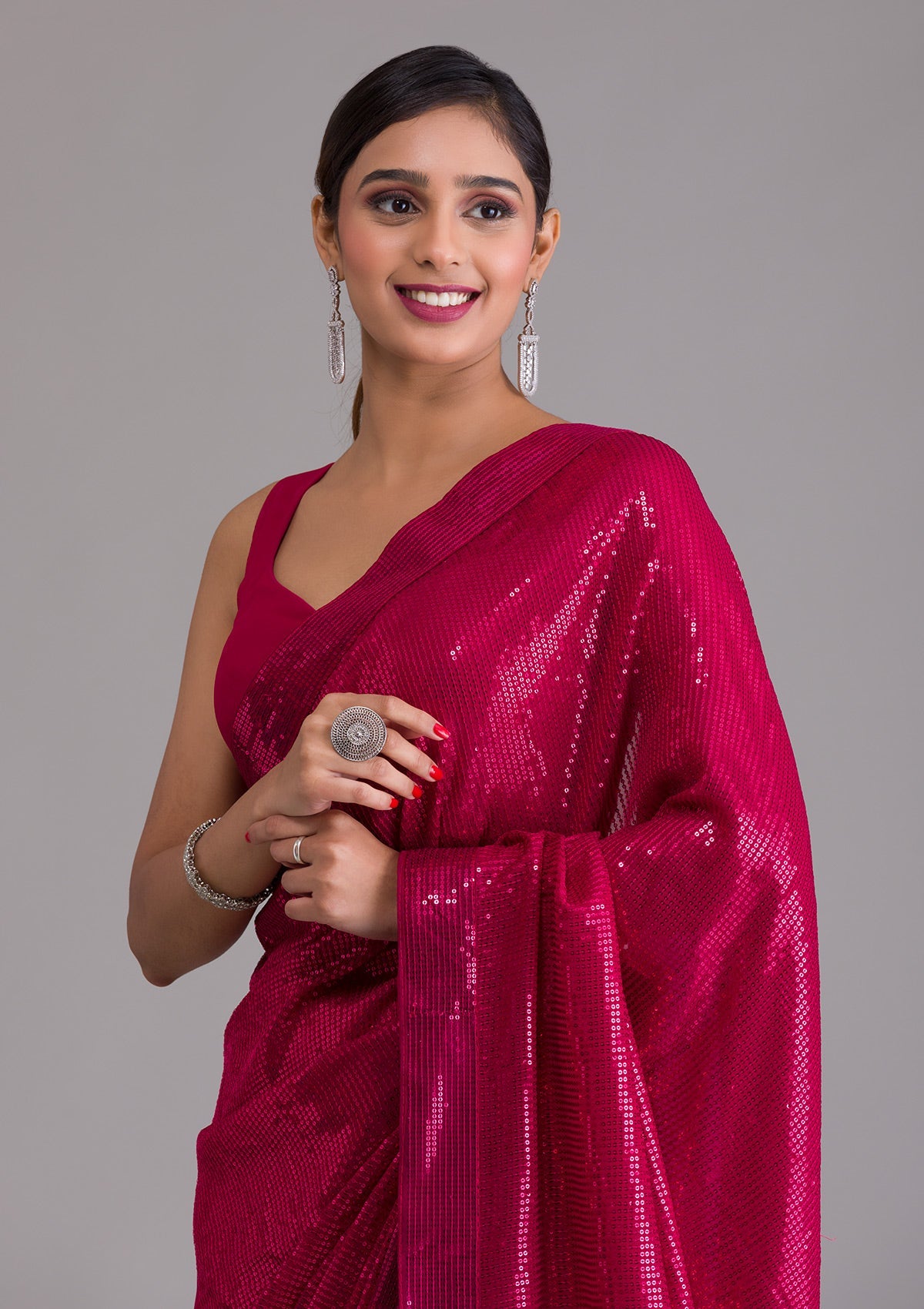 Rani Pink Sequins Georgette Designer Saree