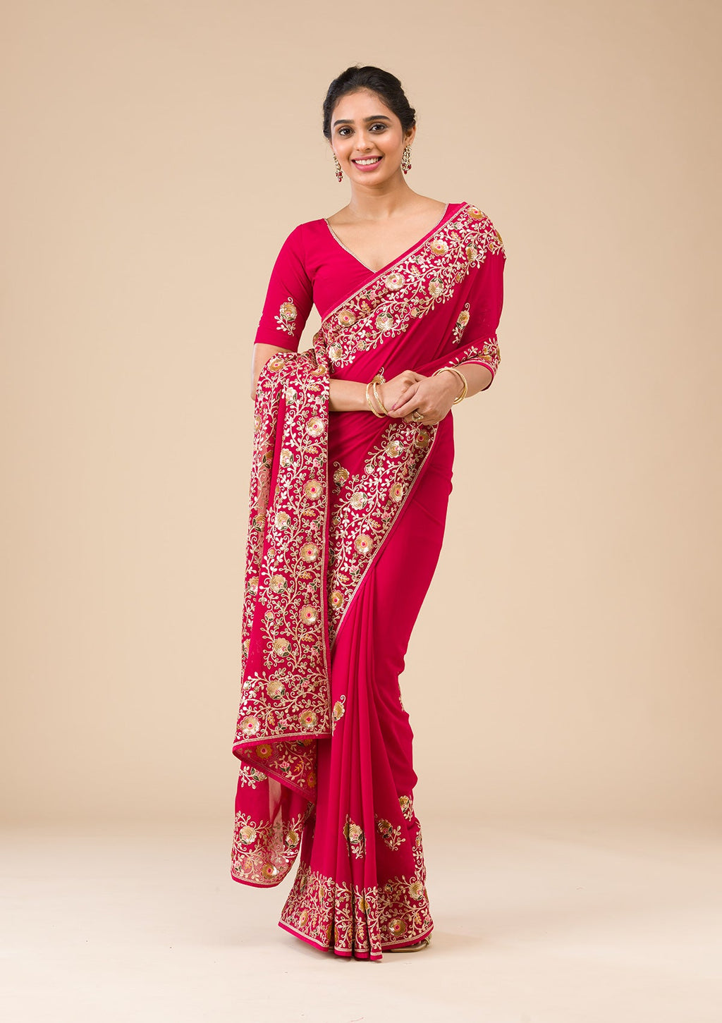 Maroon Sequins Georgette Saree