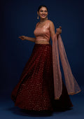 Maroon Sequins Semi Crepe Readymade Lehenga