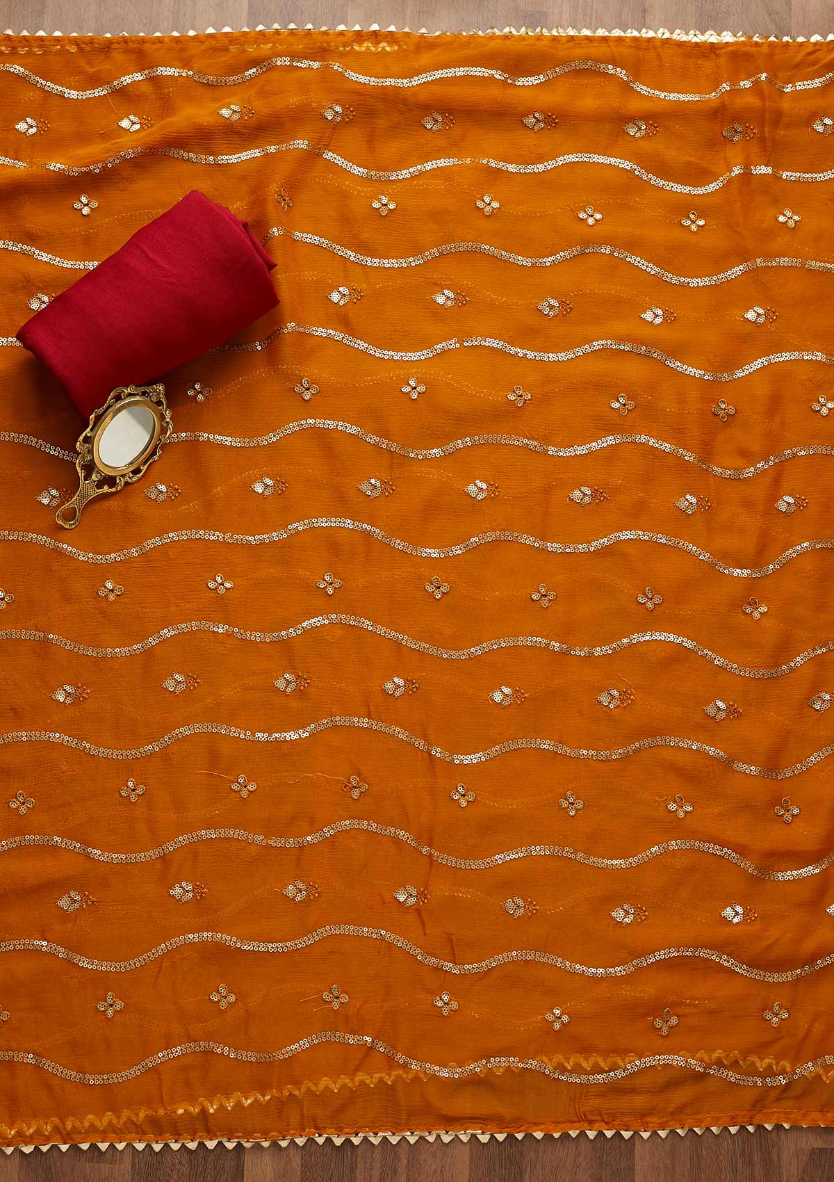 Maroon Sequins Semi Crepe Unstitched Salwar Suit