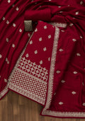 Maroon Zariwork Art Silk Unstitched Salwar Suit