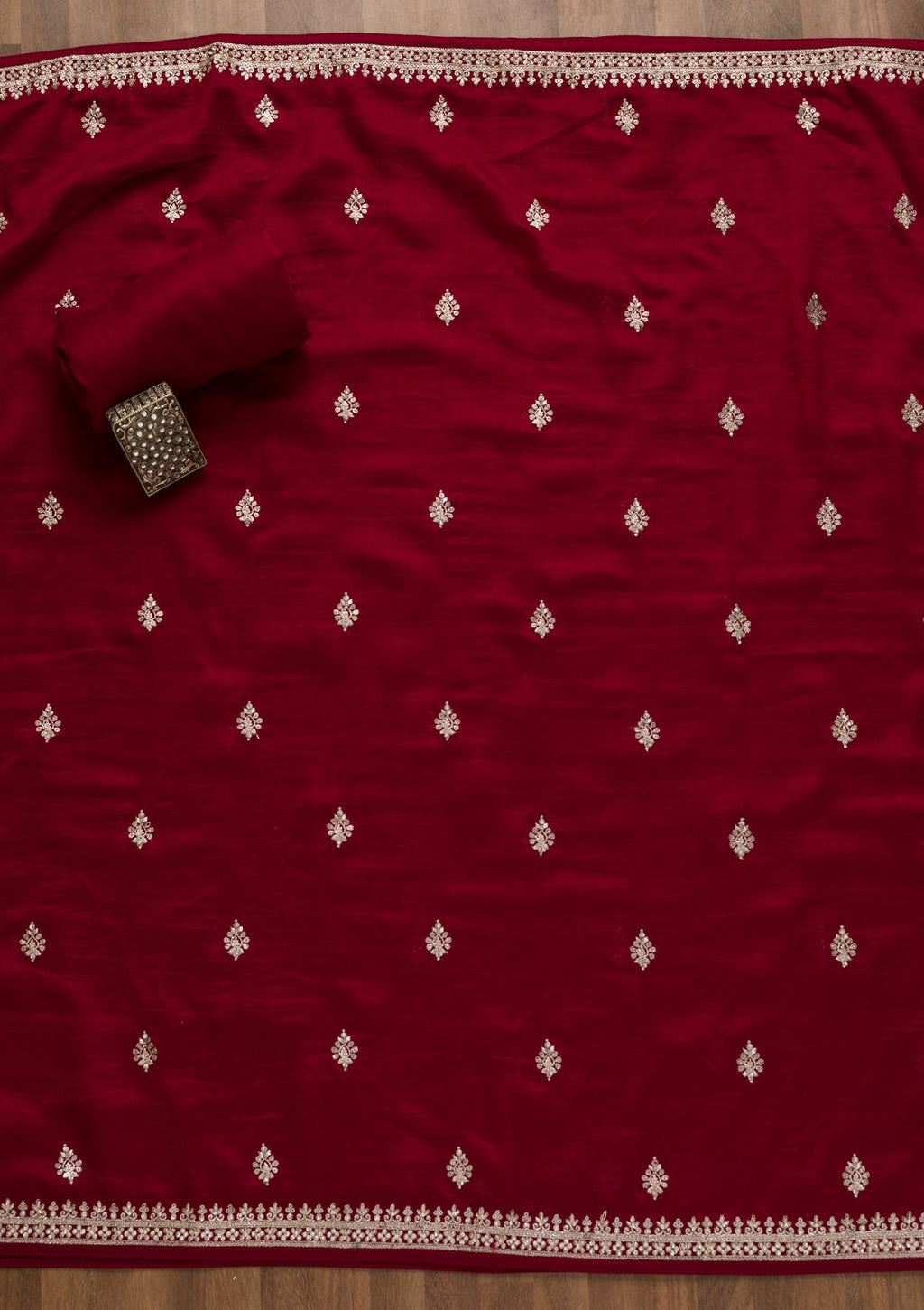 Maroon Zariwork Art Silk Unstitched Salwar Suit