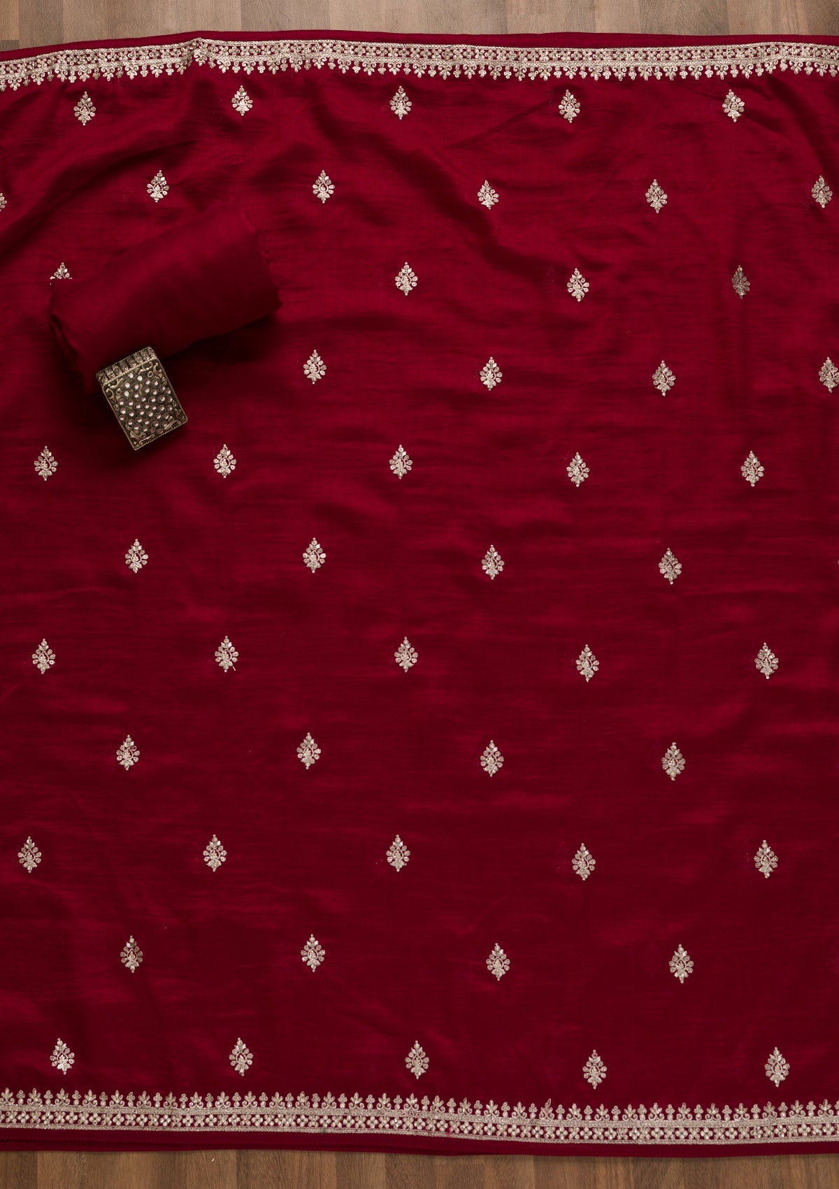 Maroon Zariwork Art Silk Unstitched Salwar Suit