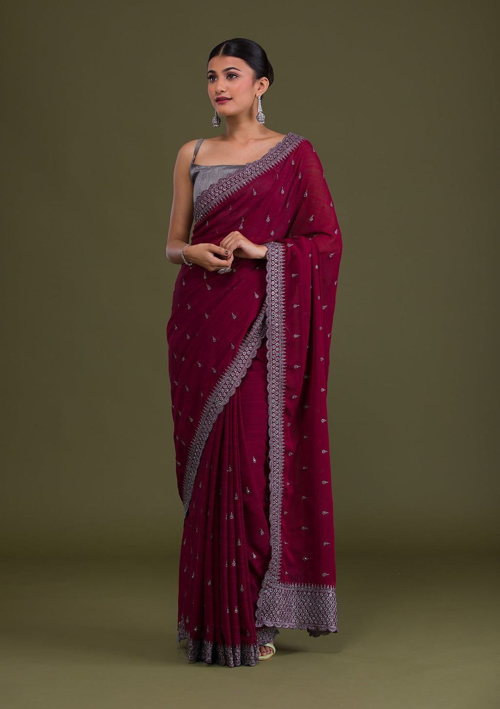 Maroon Stonework Georgette Designer Saree