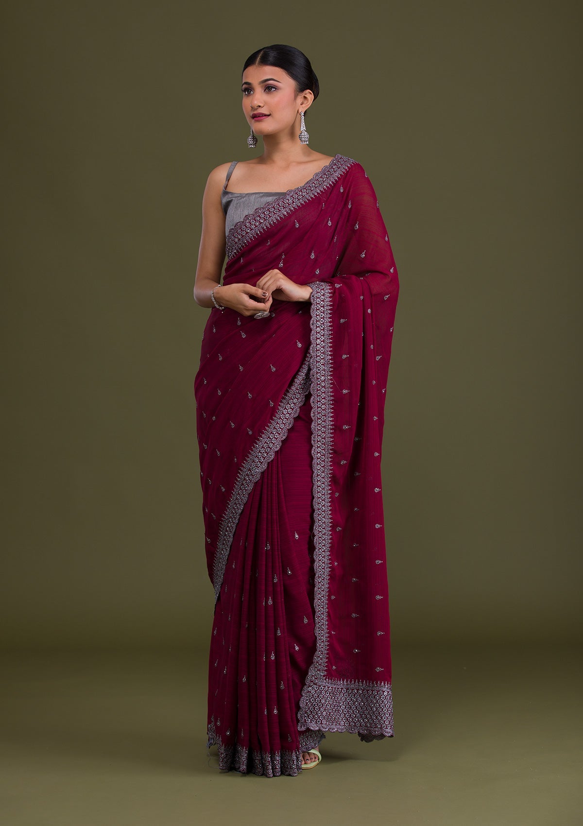Maroon Stonework Georgette Designer Saree
