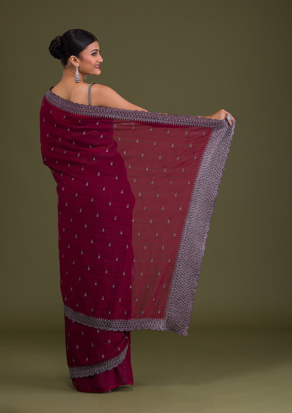 Maroon Stonework Georgette Designer Saree