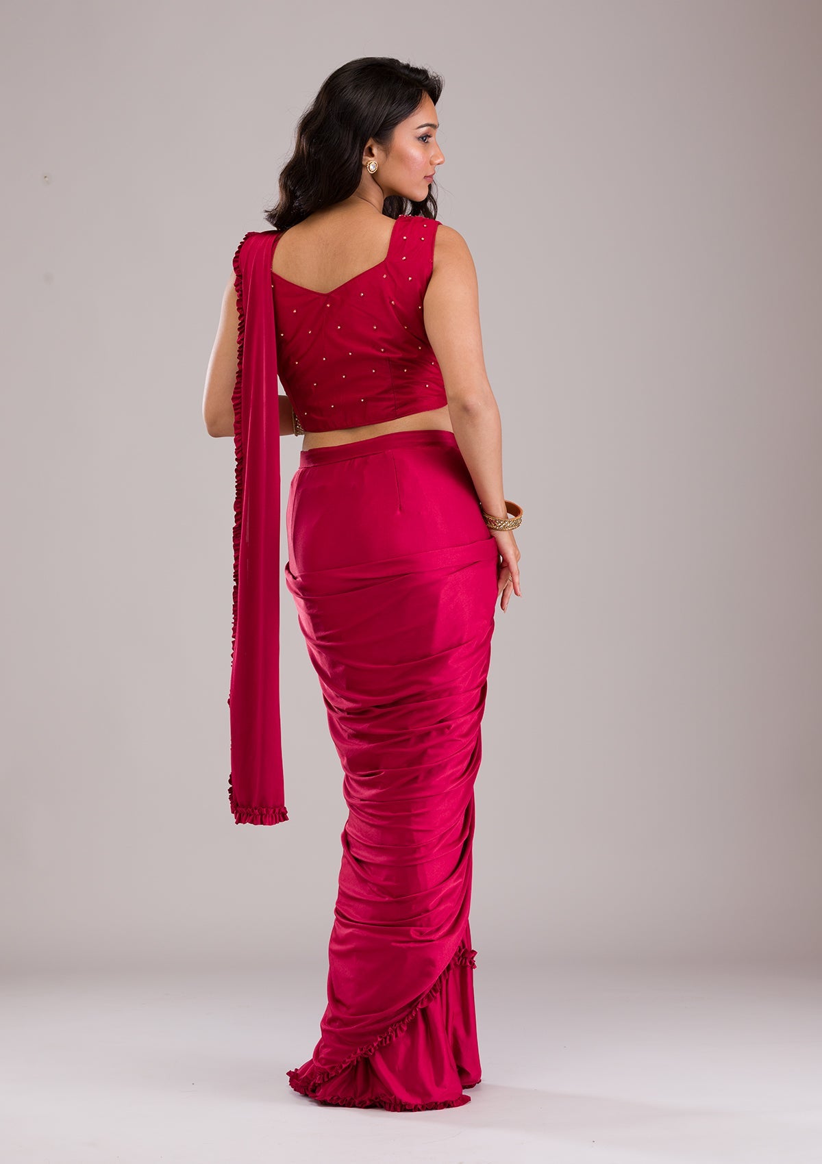 Maroon Stonework (Gold) Satin Saree