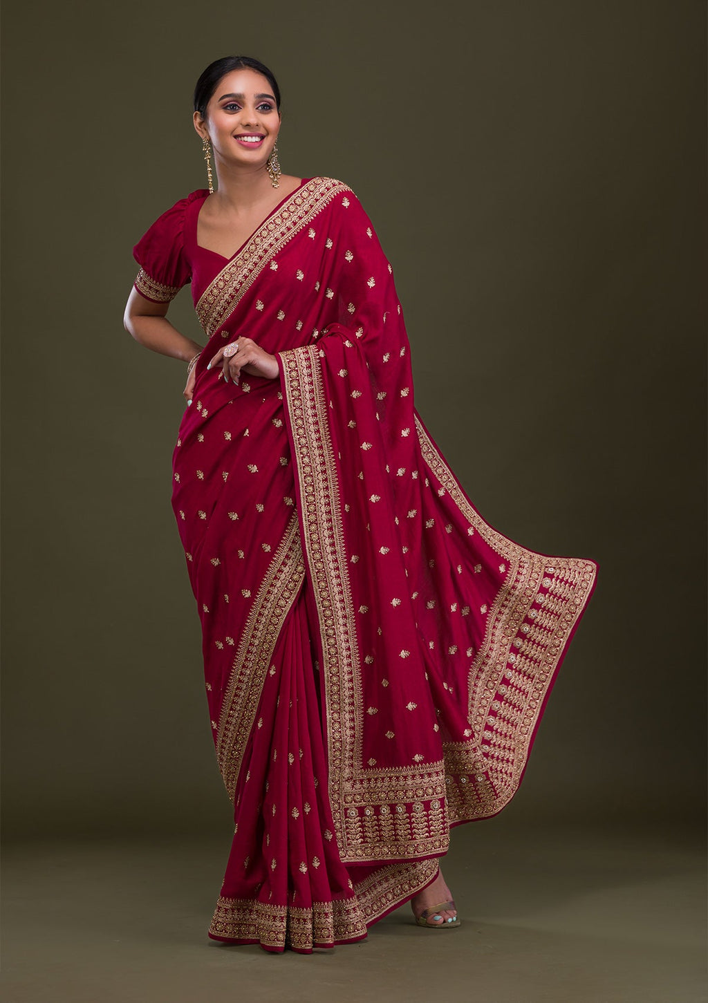 Maroon Stonework Raw Silk Saree