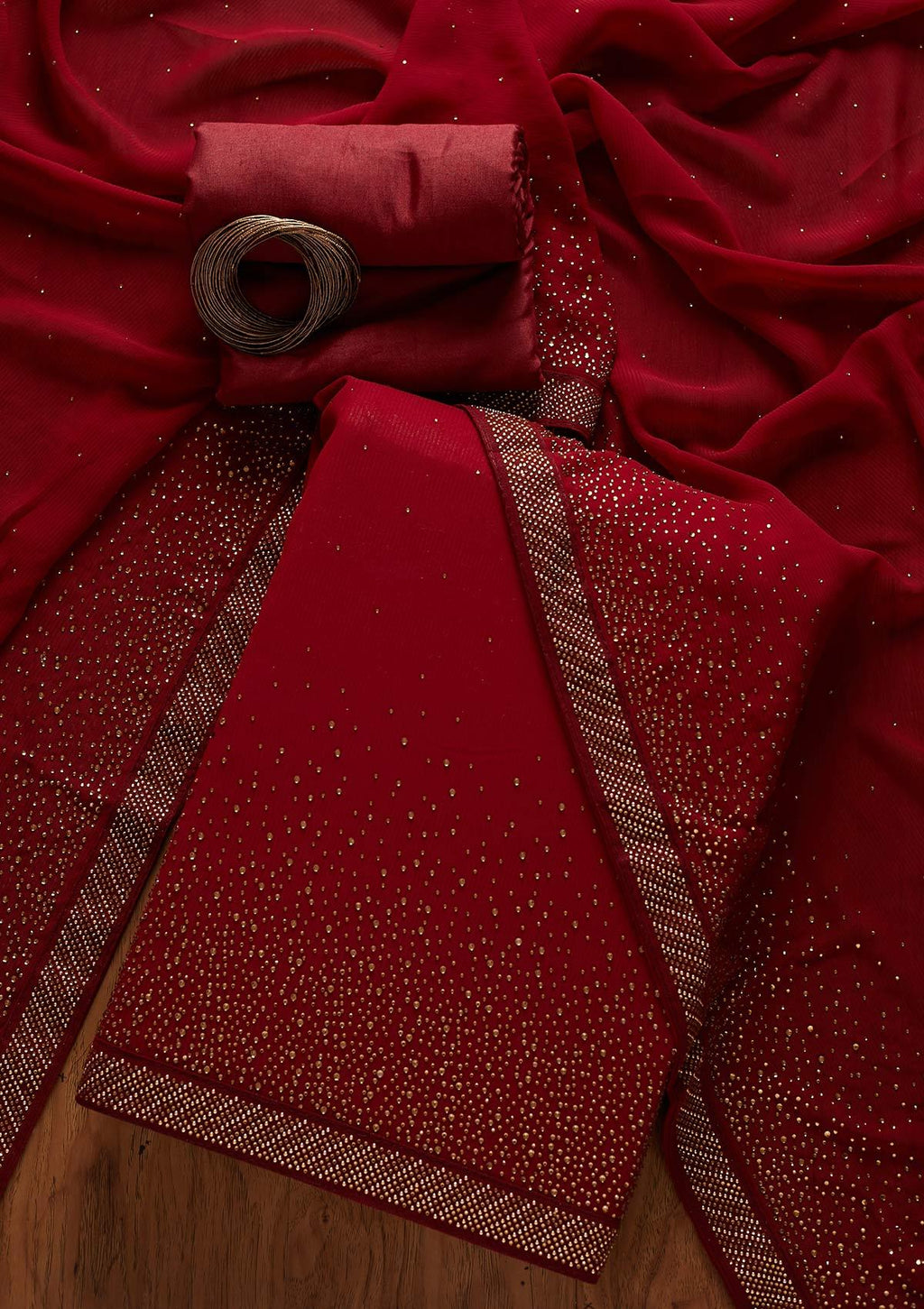 Maroon Swarovski Georgette Unstitched Salwar Suit