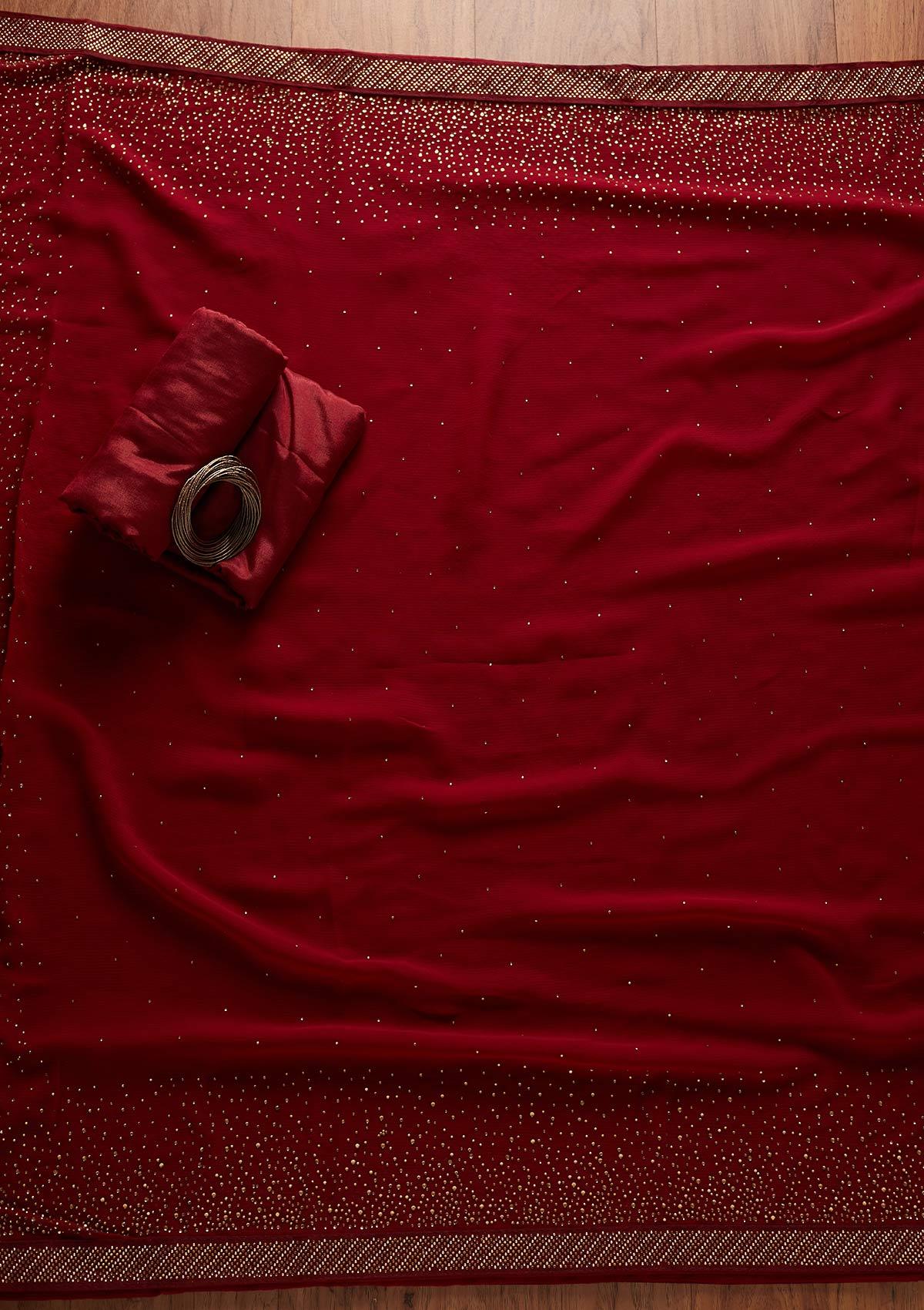 Maroon Swarovski Georgette Unstitched Salwar Suit