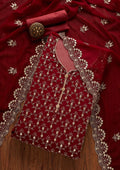 Maroon Swarovski Georgette Unstitched Salwar Suit
